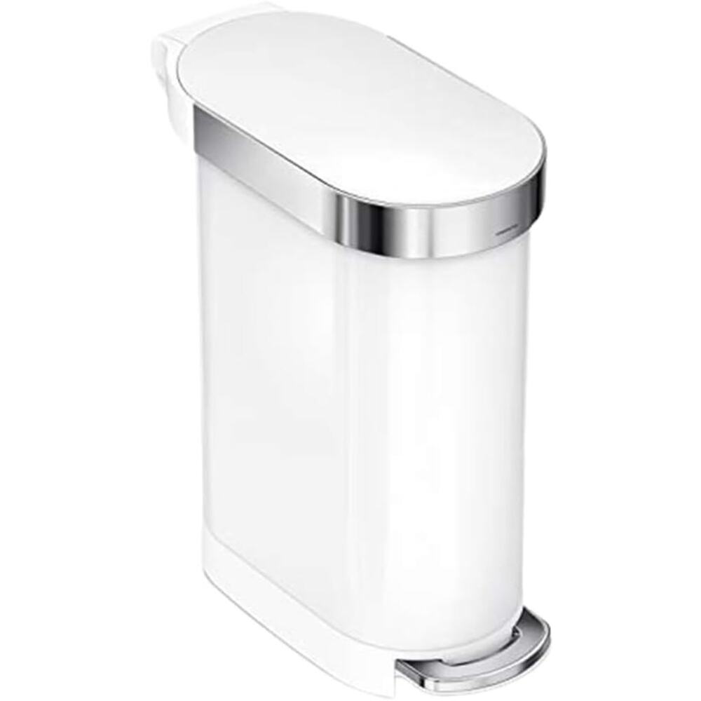 12 Gallon Step Trash Can White Stainless Steel Slim Kitchen Bin Hands Free 45L
